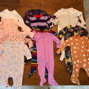 Lot of twelve 3-6 month footie pajamas - Nike, Magnetic Me, Primary and more